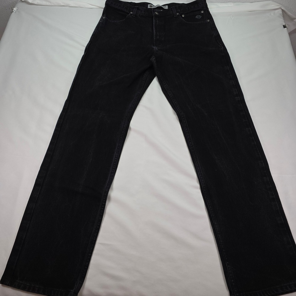 Harley Davidson Mens Black Denim Jeans Straight Leg 38x36 99023-05VM Biker NWOT‎